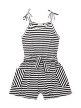 TOM TAILOR Mädchen Jumpsuit mit Bindeträgern, weiß, Streifenmuster, Gr. 128