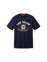 TOM TAILOR Herren T-Shirt mit Logo Print, blau, Logo Print, Gr. XL