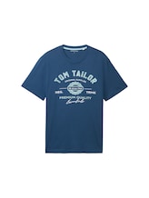 TOM TAILOR Herren T-Shirt mit Logo Print, blau, Logo Print, Gr. L