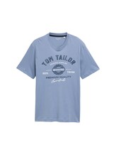 TOM TAILOR Herren T-Shirt mit Logo-Print, blau, Uni, Gr. S