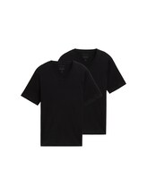 TOM TAILOR Herren Basic T-Shirt im Doppelpack mit V-Ausschnitt, schwarz, Uni, Gr. L