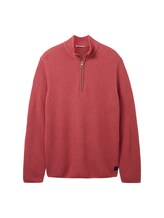 TOM TAILOR Herren Strickpullover mit Troyer Kragen, rot, Melange Optik, Gr. M