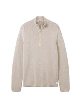 TOM TAILOR Herren Strickpullover mit Troyer Kragen, braun, Melange Optik, Gr. XL