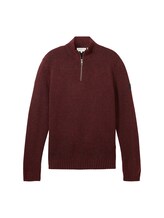 TOM TAILOR Herren Troyer Strickpullover mit recyceltem Polyester, rot, Uni, Gr. S
