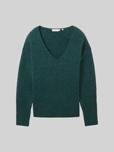 TOM TAILOR DENIM Damen Strickpullover mit V-Ausschnitt, grün, Meliert, Gr. S