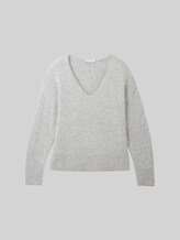 TOM TAILOR DENIM Damen Strickpullover mit V-Ausschnitt, grau, Meliert, Gr. XS
