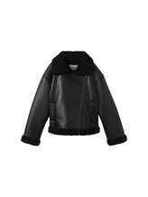 TOM TAILOR DENIM Damen Jacke in Shearling-Optik, schwarz, Uni, Gr. S