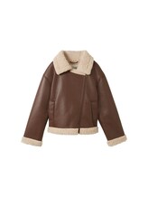 TOM TAILOR DENIM Damen Jacke in Shearling-Optik, braun, Uni, Gr. S