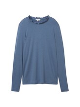 TOM TAILOR Damen Langarmshirt mit Rüschen, blau, Uni, Gr. XXXL