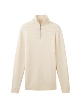 TOM TAILOR Herren Troyer Strickpullover mit recyceltem Polyester, weiß, Uni, Gr. XL