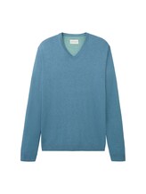 TOM TAILOR Herren Strickpullover mit V-Ausschnitt, blau, Uni, Gr. XXXL