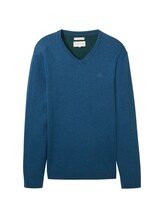 TOM TAILOR Herren Strickpullover mit V-Ausschnitt, blau, Uni, Gr. XXXL