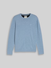 TOM TAILOR Herren Basic Strickpullover aus Baumwolle, blau, Meliert, Gr. XXXL