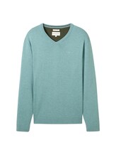 TOM TAILOR Herren Strickpullover mit V-Ausschnitt, blau, Uni, Gr. S