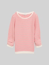 TOM TAILOR DENIM Damen Sweatshirt mit Streifenmuster, rot, Gestreift, Gr. XXL
