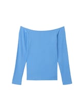 TOM TAILOR DENIM Damen T-Shirt mit Carmen-Ausschnitt, blau, Uni, Gr. L
