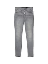 TOM TAILOR Damen Tapered Relaxed Jeans mit Knopfleiste, grau, Uni, Gr. 27/30
