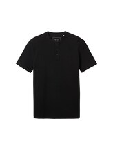 TOM TAILOR DENIM Herren Henley T-Shirt mit Struktur, schwarz, Uni, Gr. M