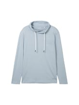 TOM TAILOR Herren Langarmshirt mit Snood, blau, Logo Print, Gr. XXXL