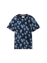 TOM TAILOR Herren T-Shirt mit Palmenprint, blau, Palmenprint, Gr. L