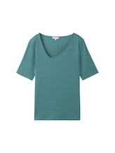 TOM TAILOR Damen T-Shirt mit asymmetrischem Ausschnitt, grün, Uni, Gr. L