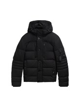 TOM TAILOR Herren Pufferjacke mit abnehmbarer Kapuze, schwarz, Uni, Gr. L