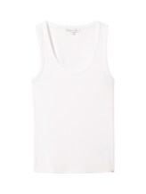 TOM TAILOR DENIM Damen Top mit Rippstruktur, weiß, Uni, Gr. L