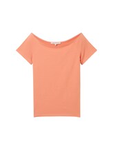 TOM TAILOR DENIM Damen T-Shirt mit Carmen Ausschnitt, orange, Uni, Gr. XL