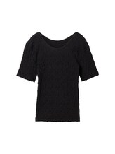 TOM TAILOR DENIM Damen Crinkle T-Shirt, schwarz, Uni, Gr. XL