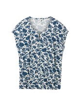 TOM TAILOR Damen Gemustertes T-Shirt in Knitteroptik, blau, Muster, Gr. XS