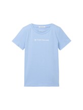 TOM TAILOR Mädchen T-Shirt mit Bio-Baumwolle, blau, Logo Print, Gr. 116/122