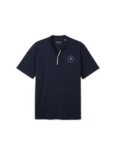 TOM TAILOR Herren Serafino T-Shirt mit Print, blau, Print, Gr. XXXL