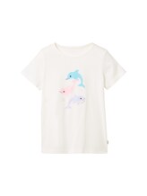 TOM TAILOR Mädchen T-Shirt mit Print, weiß, Motivprint, Gr. 128/134