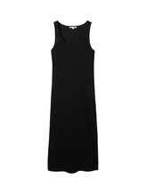 TOM TAILOR DENIM Damen Midikleid mit Ripp, schwarz, Uni, Gr. S