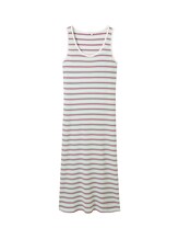 TOM TAILOR DENIM Damen Midikleid mit Ripp, weiß, Streifenmuster, Gr. S