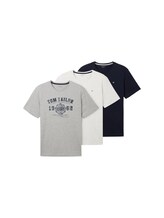 TOM TAILOR Herren T-Shirts im Dreierpack, grau, Logo Print, Gr. S