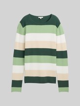 TOM TAILOR Damen Strickpullover mit Rundhalsausschnitt, grün, Gestreift, Gr. L