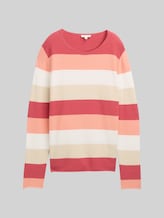 TOM TAILOR Damen Strickpullover mit Rundhalsausschnitt, rot, Gestreift, Gr. XXXL