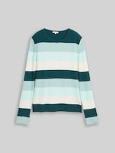 TOM TAILOR Damen Strickpullover mit Rundhalsausschnitt, grün, Gestreift, Gr. M