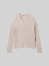 TOM TAILOR Damen Strickpullover mit V-Ausschnitt, weiß, Uni, Gr. XL