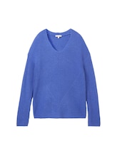 TOM TAILOR Damen Strickpullover mit V-Ausschnitt, blau, Uni, Gr. S