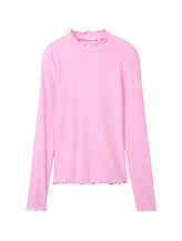 TOM TAILOR DENIM Damen Langarmshirt mit Rippstruktur, rosa, Uni, Gr. M