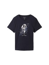 TOM TAILOR Damen Print T-Shirt mit Bio-Baumwolle, blau, Print, Gr. XS