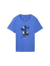 TOM TAILOR Damen Print T-Shirt mit Bio-Baumwolle, blau, Print, Gr. XS