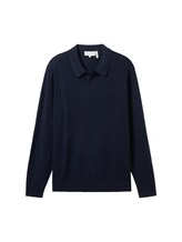 TOM TAILOR Herren Langärmliges Strick Polohemd, blau, Uni, Gr. XL