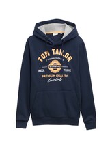 TOM TAILOR Herren Hoodie Sweatshirt mit Logo-Print, blau, Uni, Gr. S