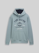 TOM TAILOR Herren Hoodie Sweatshirt mit Logo-Print, grün, Uni, Gr. S