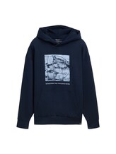 TOM TAILOR DENIM Herren Relaxed Hoodie mit Print, blau, Print, Gr. M