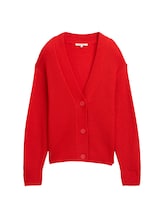 TOM TAILOR DENIM Damen Strick Cardigan mit V-Ausschnitt, rot, Uni, Gr. L