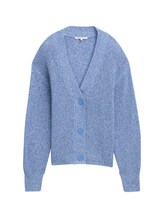 TOM TAILOR DENIM Damen Strick Cardigan mit V-Ausschnitt, blau, Meliert, Gr. L